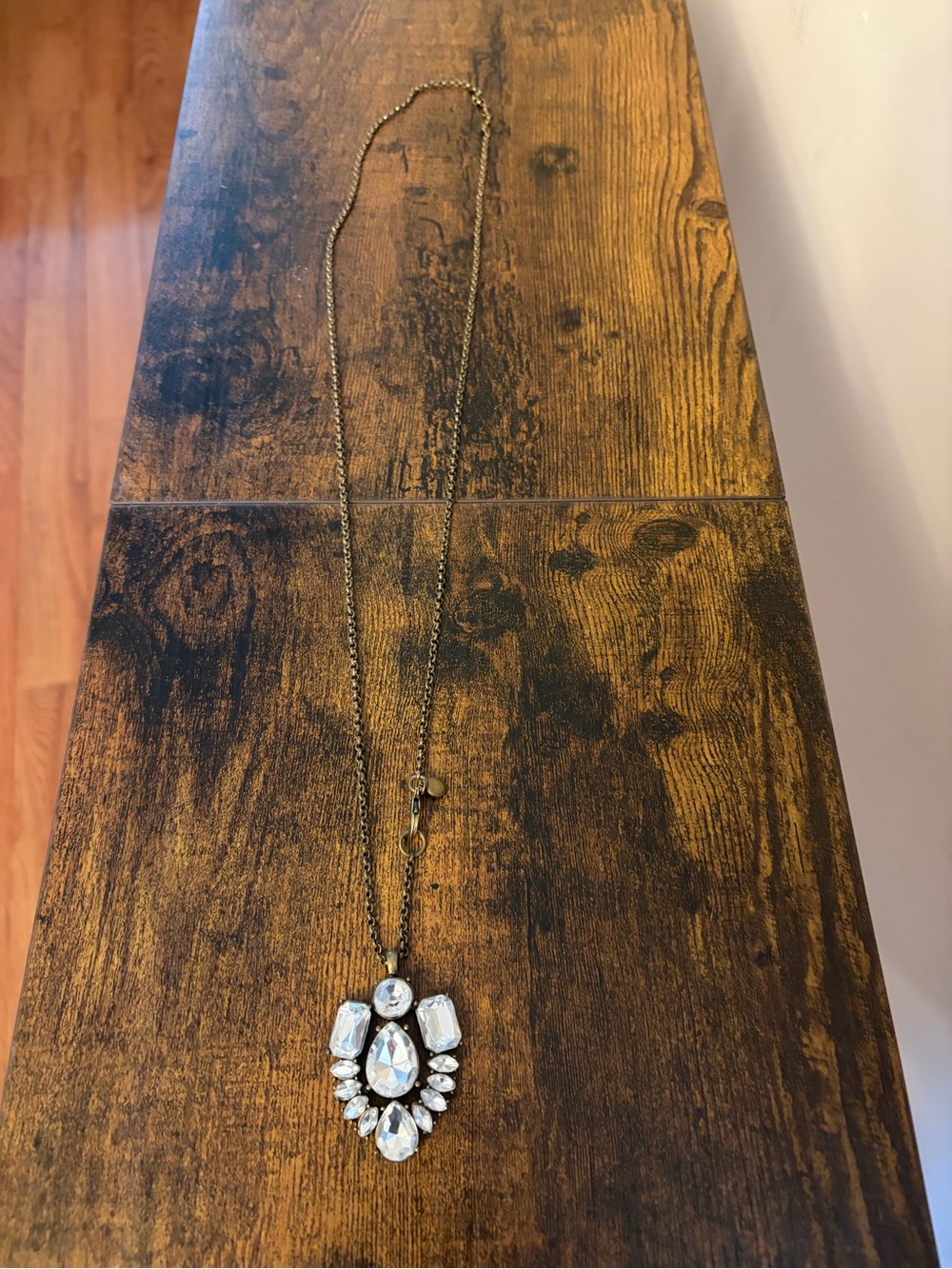 J. Crew Crystal Teardrop Pendant Necklace - Gold and Clear